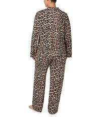 kate spade new york Plus Size Cozy Jersey Knit Animal Print Long Sleeve Notch Collar Holiday Pajama Set