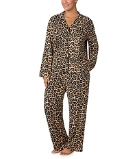 kate spade new york Plus Size Cozy Jersey Knit Animal Print Long Sleeve Notch Collar Holiday Pajama Set