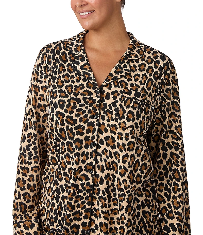 kate spade new york Plus Size Cozy Jersey Knit Animal Print Long Sleeve Notch Collar Holiday Pajama Set