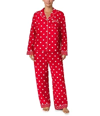 kate spade new york Plus Size Cozy Jersey Knit Dotted Long Sleeve Notch Collar Holiday Pajama Set