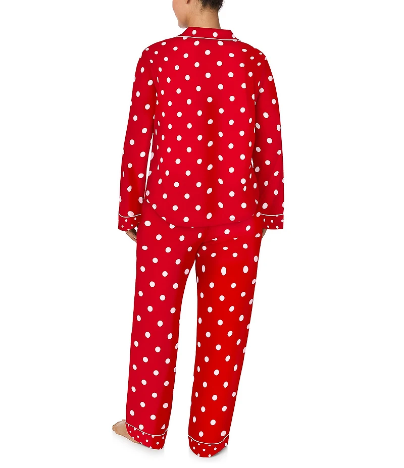kate spade new york Plus Size Cozy Jersey Knit Dotted Long Sleeve Notch Collar Holiday Pajama Set