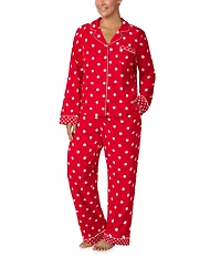 kate spade new york Plus Size Cozy Jersey Knit Dotted Long Sleeve Notch Collar Holiday Pajama Set