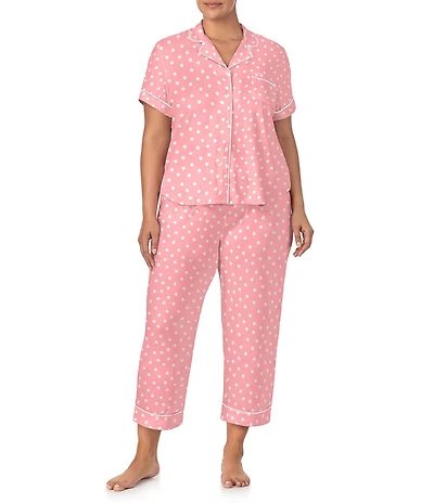 kate spade new york Plus Size Dotted Print Short Sleeve Notch Collar Jersey Knit Cropped Pajama Set
