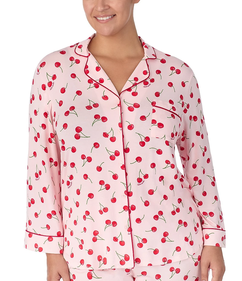 kate spade new york Plus Size Long Sleeve Notch Collar with Coordinating Full Length Pants Knit Pajama Set