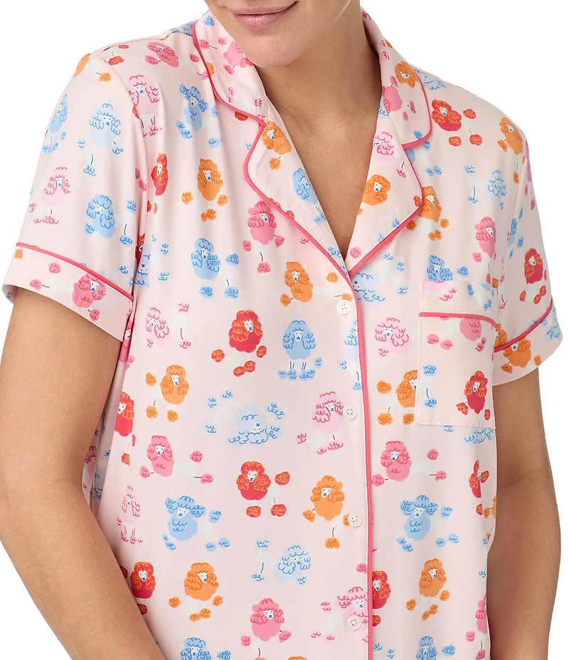 kate spade new york Poodle Print Short Sleeve Notch Collar Knit Cropped Pajama Set