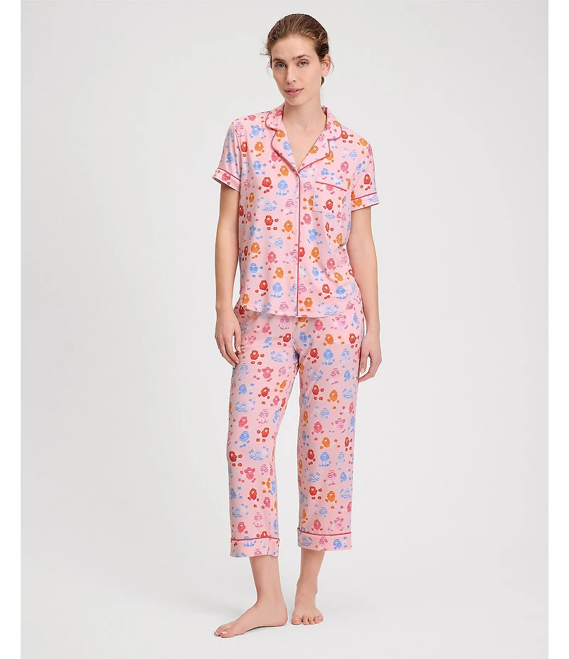 kate spade new york Poodle Print Short Sleeve Notch Collar Knit Cropped Pajama Set
