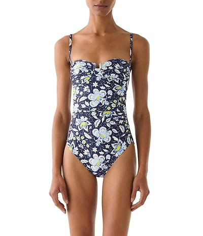kate spade new york Pretty Paisley Underwire Shirred Bandeau One Piece Swimsuit