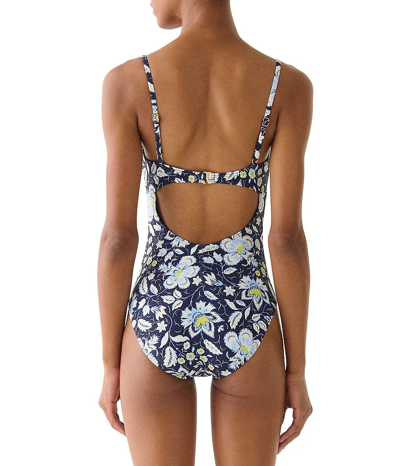kate spade new york Pretty Paisley Underwire Shirred Bandeau One Piece Swimsuit