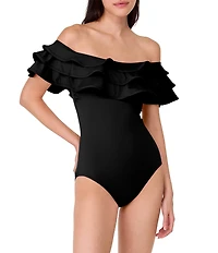 kate spade new york Ruffle Off-The-Shoulder One Piece Swimsuit