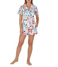 kate spade new york Sandcastle Print Short Sleeve Notch Collar Brushed Jersey Knit Shorty Pajama Set