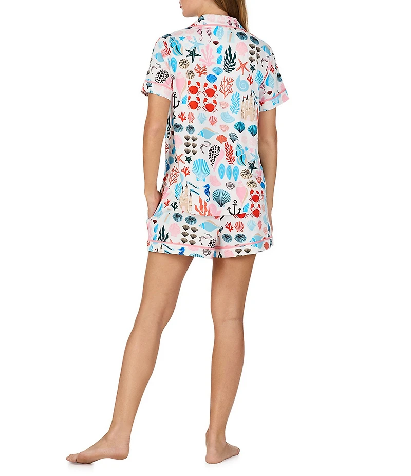 kate spade new york Sandcastle Print Short Sleeve Notch Collar Brushed Jersey Knit Shorty Pajama Set