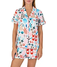 kate spade new york Sandcastle Print Short Sleeve Notch Collar Brushed Jersey Knit Shorty Pajama Set