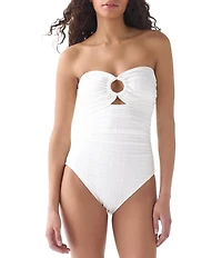 kate spade new york Seersucker Puff Texture Ring Trim Shirred Bandeau One Piece Swimsuit
