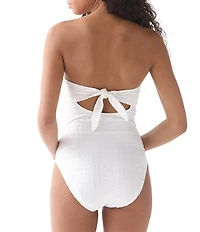 kate spade new york Seersucker Puff Texture Ring Trim Shirred Bandeau One Piece Swimsuit