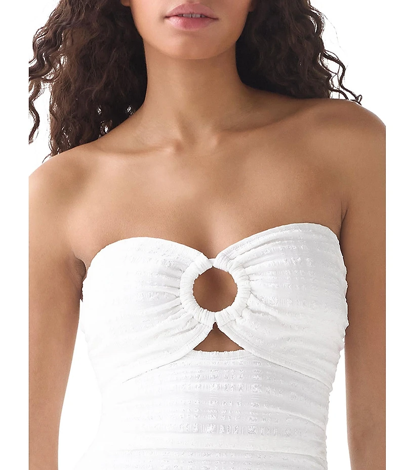 kate spade new york Seersucker Puff Texture Ring Trim Shirred Bandeau One Piece Swimsuit