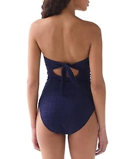 kate spade new york Seersucker Puff Texture Ring Trim Shirred Bandeau One Piece Swimsuit