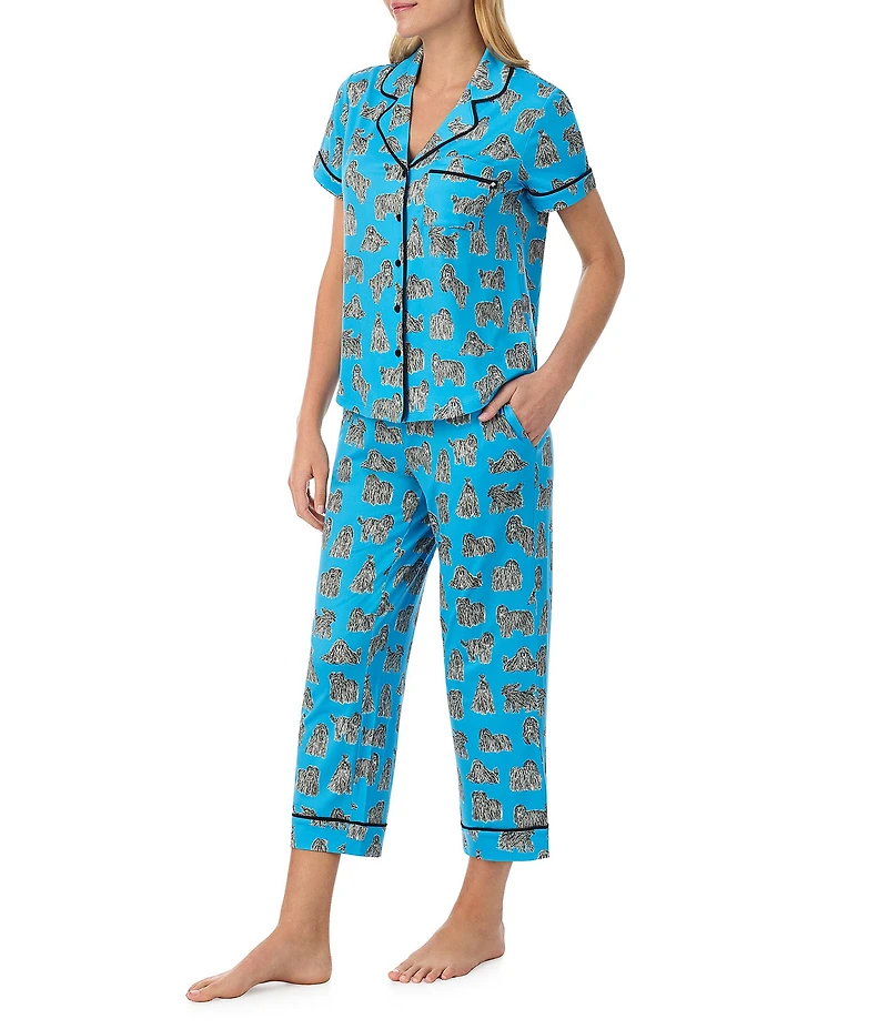 kate spade new york Sheep Dog Print Short Sleeve Notch Collar Cropped Pajama Set