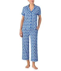 kate spade new york Shell Geo Short Sleeve Notch Collar Button-Front Knit Cropped Pajama Set