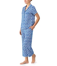 kate spade new york Shell Geo Short Sleeve Notch Collar Button-Front Knit Cropped Pajama Set