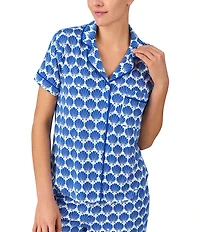 kate spade new york Shell Geo Short Sleeve Notch Collar Button-Front Knit Cropped Pajama Set