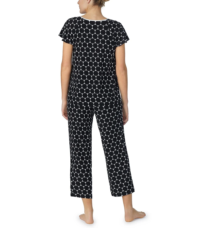 kate spade new york Short Sleeve Dot Print Jersey Knit Cropped Pajama Set