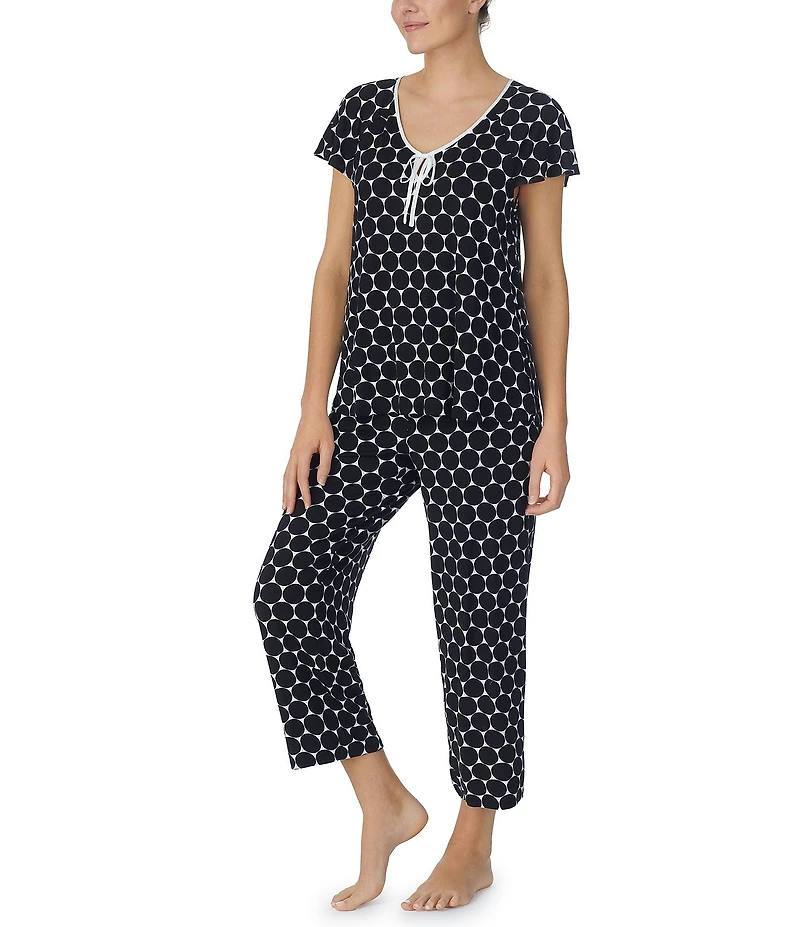 kate spade new york Short Sleeve Dot Print Jersey Knit Cropped Pajama Set