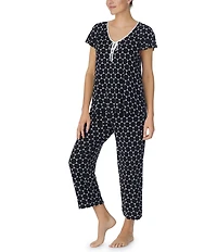 kate spade new york Short Sleeve Dot Print Jersey Knit Cropped Pajama Set