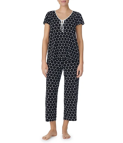 kate spade new york Short Sleeve Dot Print Jersey Knit Cropped Pajama Set