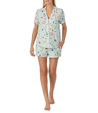 kate spade new york Short Sleeve Notch Collar Jersey Knit Breakfast In Bed Print Shorty Pajama Set