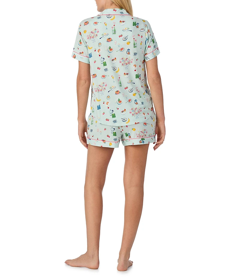kate spade new york Short Sleeve Notch Collar Jersey Knit Breakfast In Bed Print Shorty Pajama Set