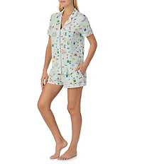 kate spade new york Short Sleeve Notch Collar Jersey Knit Breakfast In Bed Print Shorty Pajama Set