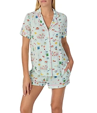 kate spade new york Short Sleeve Notch Collar Jersey Knit Breakfast In Bed Print Shorty Pajama Set