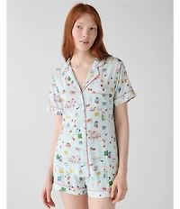 kate spade new york Short Sleeve Notch Collar Jersey Knit Breakfast In Bed Print Shorty Pajama Set