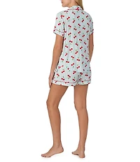 kate spade new york Short Sleeve Notch Collar Jersey Knit Charming Cherries Print Shorty Pajama Set