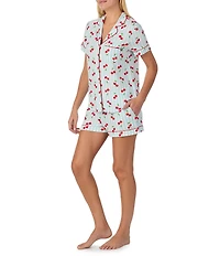kate spade new york Short Sleeve Notch Collar Jersey Knit Charming Cherries Print Shorty Pajama Set