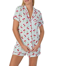 kate spade new york Short Sleeve Notch Collar Jersey Knit Charming Cherries Print Shorty Pajama Set