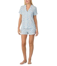 kate spade new york Short Sleeve Notch Collar Jersey Knit Cheerful Bunnies Shorty Pajama Set