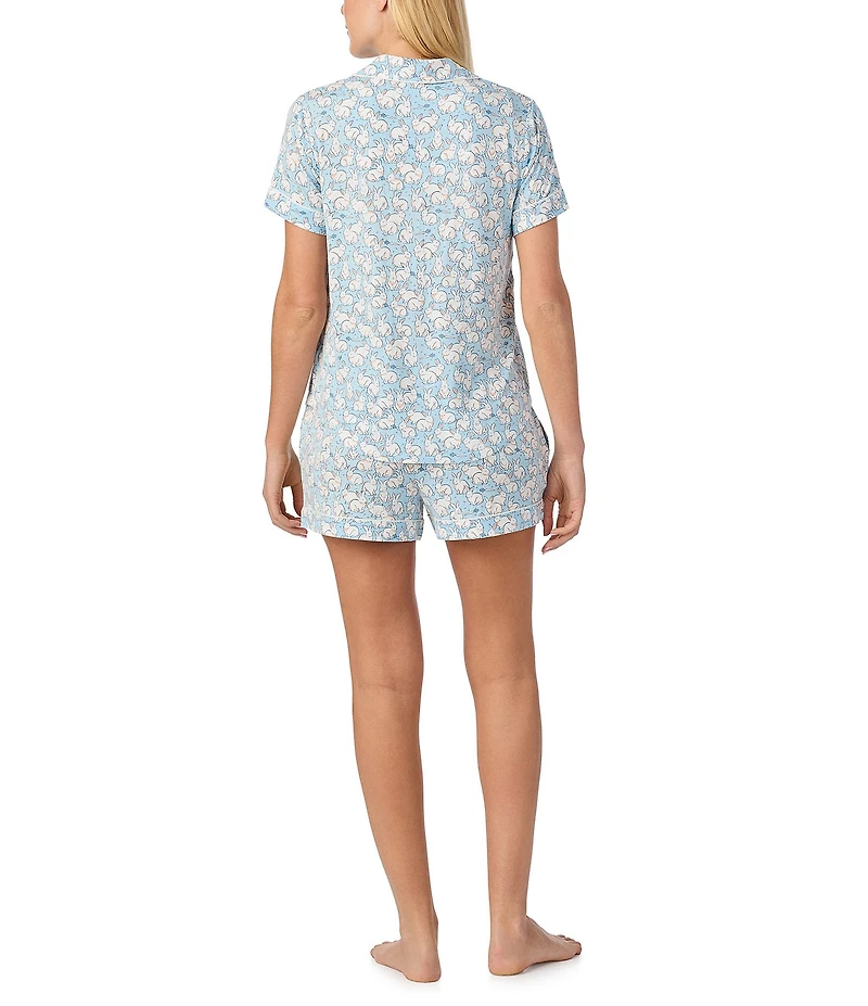 kate spade new york Short Sleeve Notch Collar Jersey Knit Cheerful Bunnies Shorty Pajama Set