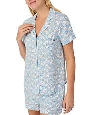 kate spade new york Short Sleeve Notch Collar Jersey Knit Cheerful Bunnies Shorty Pajama Set
