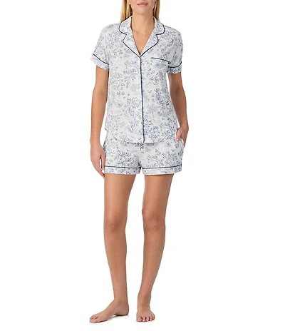 kate spade new york Short Sleeve Notch Collar Jersey Knit Classic Toile Print Shorty Pajama Set