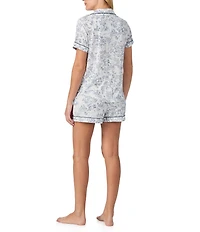 kate spade new york Short Sleeve Notch Collar Jersey Knit Classic Toile Print Shorty Pajama Set
