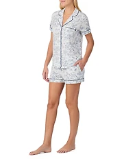 kate spade new york Short Sleeve Notch Collar Jersey Knit Classic Toile Print Shorty Pajama Set