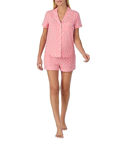 kate spade new york Short Sleeve Notch Collar Jersey Knit Dotted Print Shorty Pajama Set
