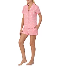 kate spade new york Short Sleeve Notch Collar Jersey Knit Dotted Print Shorty Pajama Set
