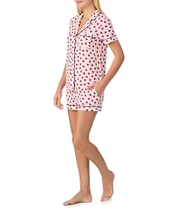 kate spade new york Short Sleeve Notch Collar Jersey Knit Ladybug Print Shorty Pajama Set