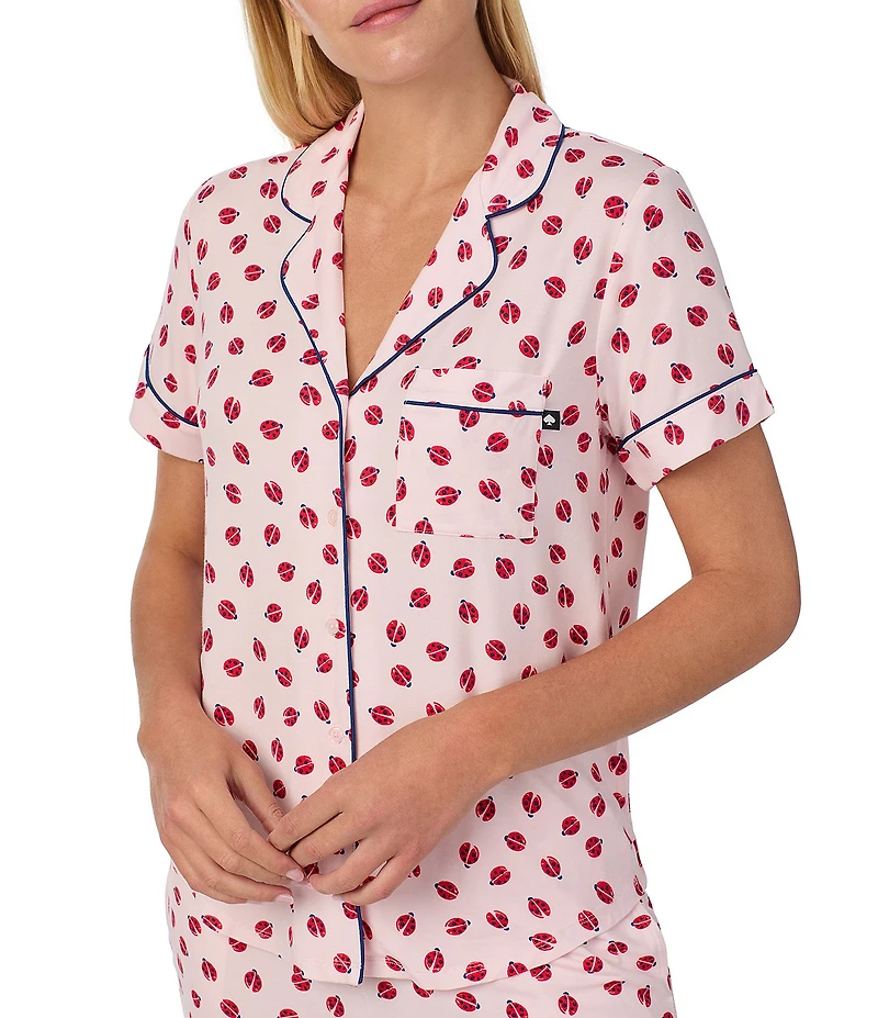 kate spade new york Short Sleeve Notch Collar Jersey Knit Ladybug Print Shorty Pajama Set