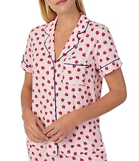 kate spade new york Short Sleeve Notch Collar Jersey Knit Ladybug Print Shorty Pajama Set