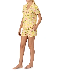 kate spade new york Short Sleeve Notch Collar Jersey Knit Lemon Print Shorty Pajama Set