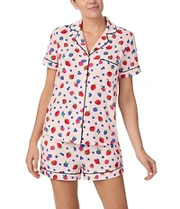 kate spade new york Short Sleeve Notch Collar Jersey Knit Mixed Berries Fruit Print Shorty Pajama Set
