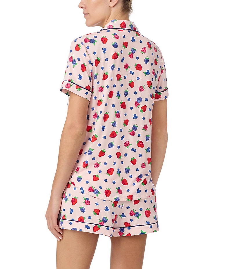 kate spade new york Short Sleeve Notch Collar Jersey Knit Mixed Berries Fruit Print Shorty Pajama Set